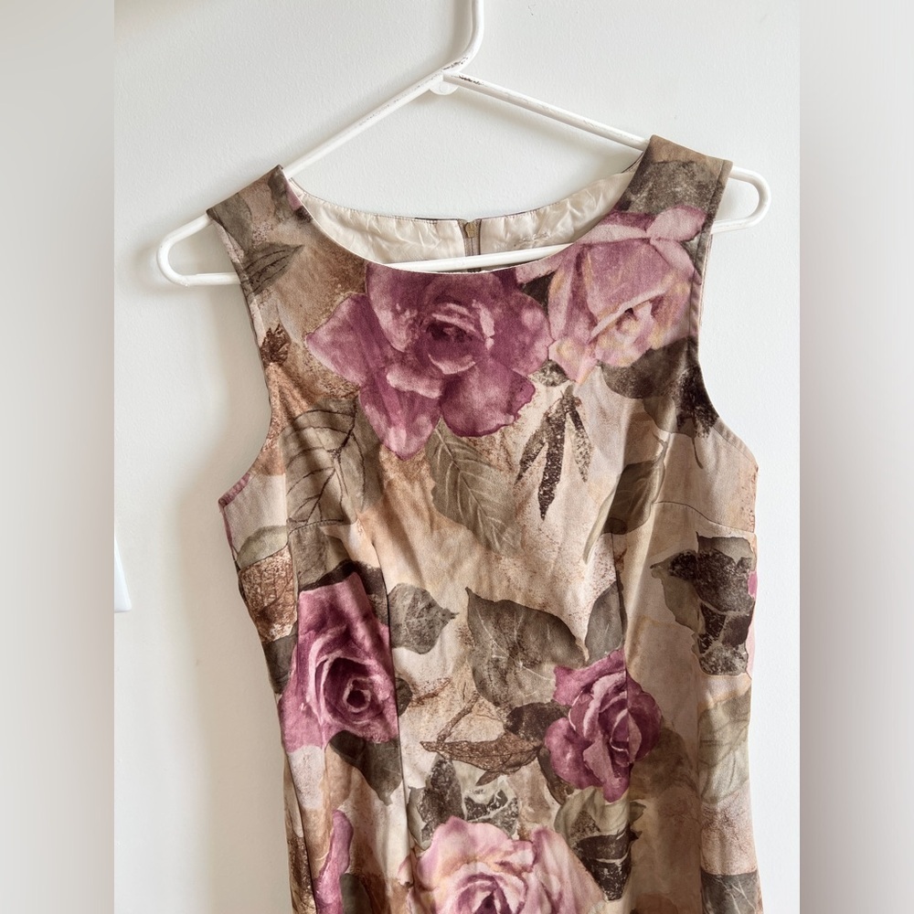 Vintage Brown & Pink Rose Floral Mini Dress Medium Romantic Whimsigoth Fairycore - Picture 7 of 9